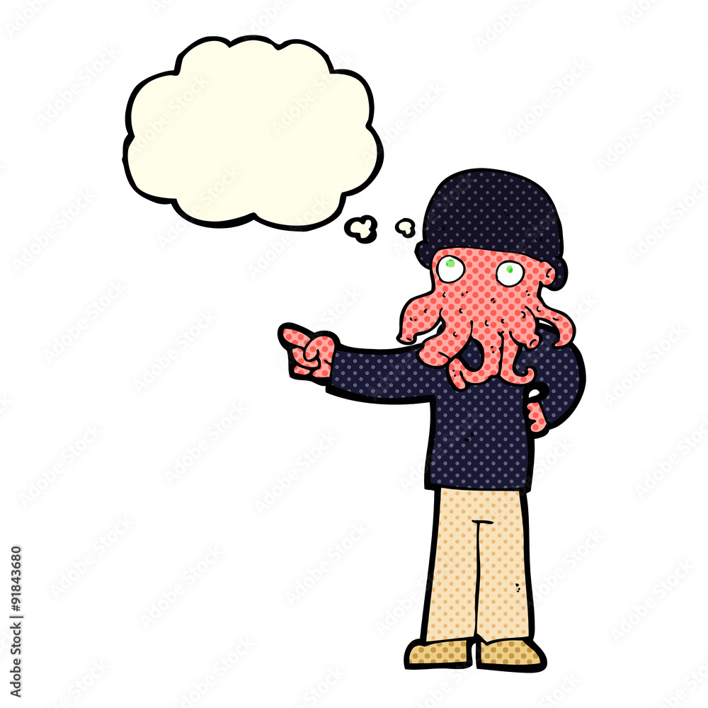 cartoon alien monster man with thought bubble cartoon alien monster man with thought bubble