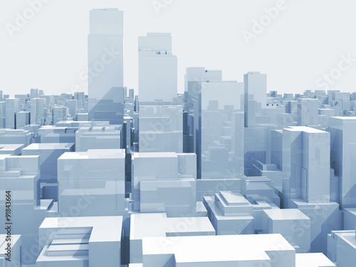 Abstract digital cityscape with tall skyscrapers