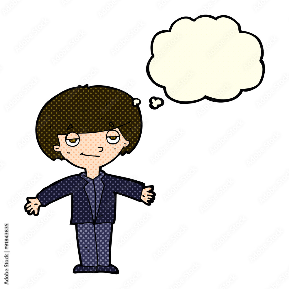 cartoon smug boy with thought bubble cartoon smug boy with thought bubble
