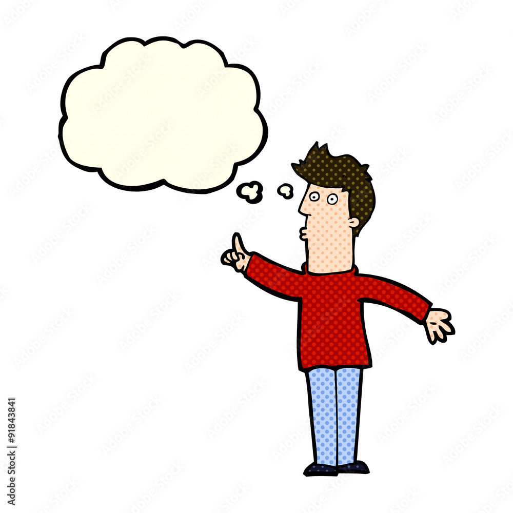 cartoon man advising caution with thought bubble cartoon man advising caution with thought bubble