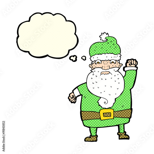 cartoon angry santa claus with thought bubble
