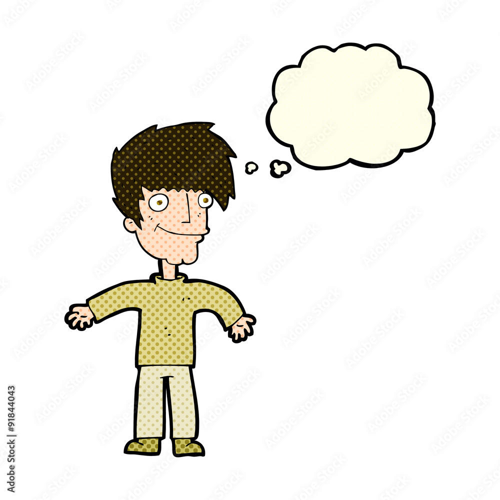 cartoon happy man with thought bubble cartoon happy man with thought bubble