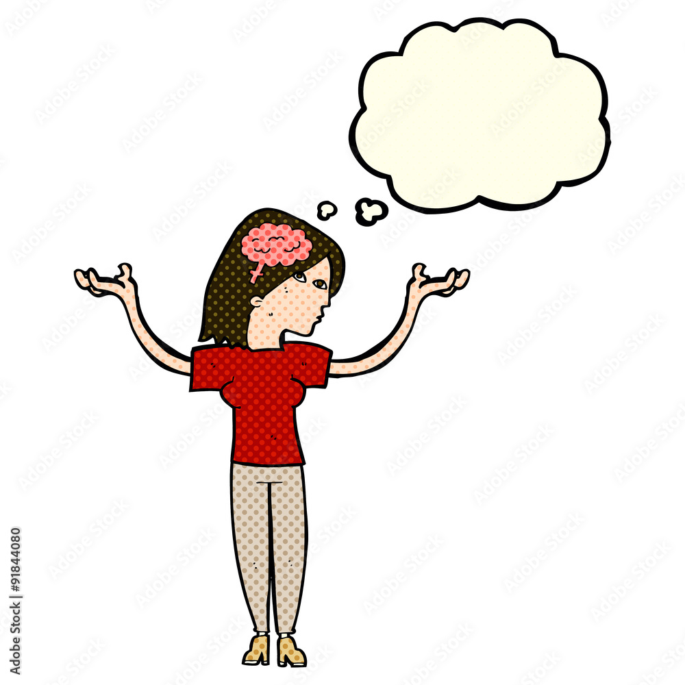 Obraz premium cartoon intelligent woman with thought bubble
