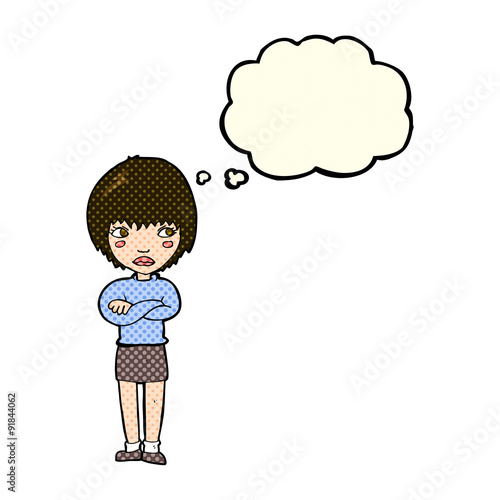 cartoon annoyed woman with thought bubble