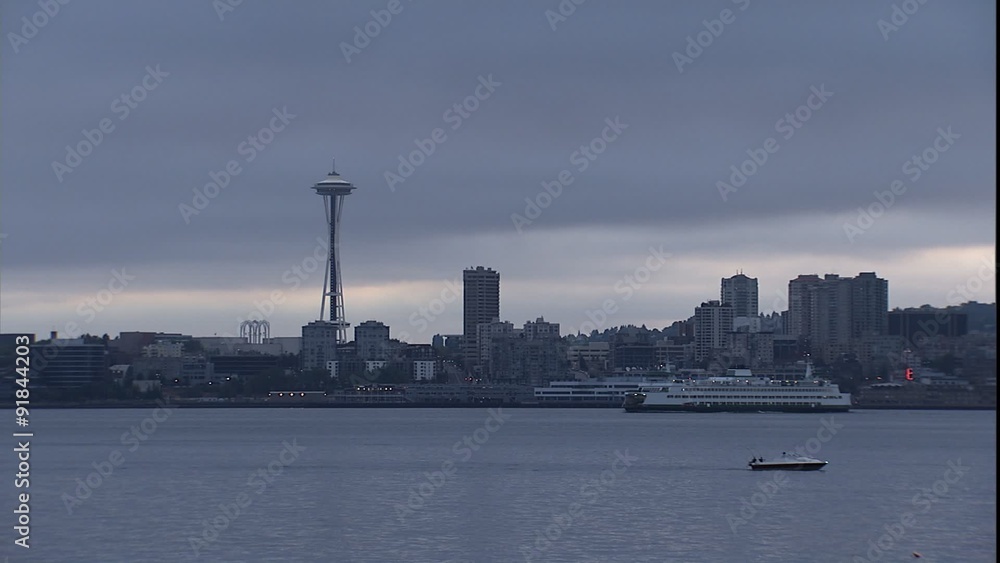 Washington state ferry passing space needle Washington state ferry passing space needle
