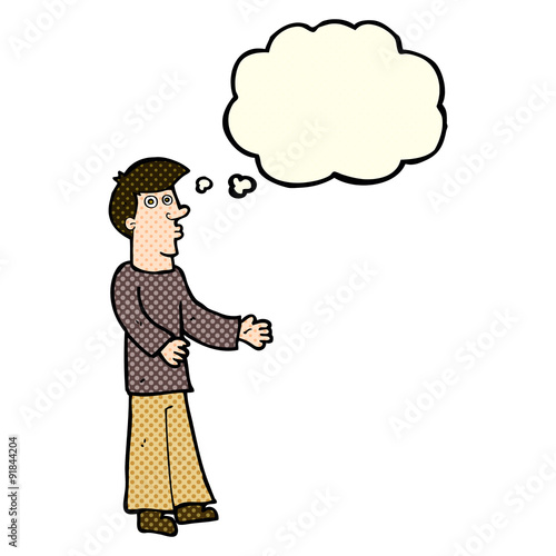 cartoon curious man with thought bubble