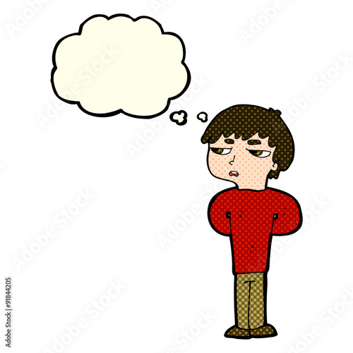 cartoon antisocial boy with thought bubble