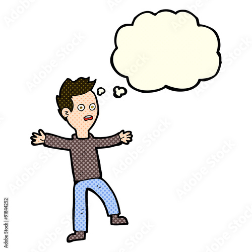 cartoon startled boy with thought bubble