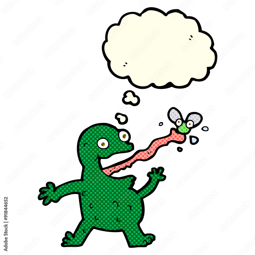 cartoon frog catching fly with thought bubble cartoon frog catching fly with thought bubble