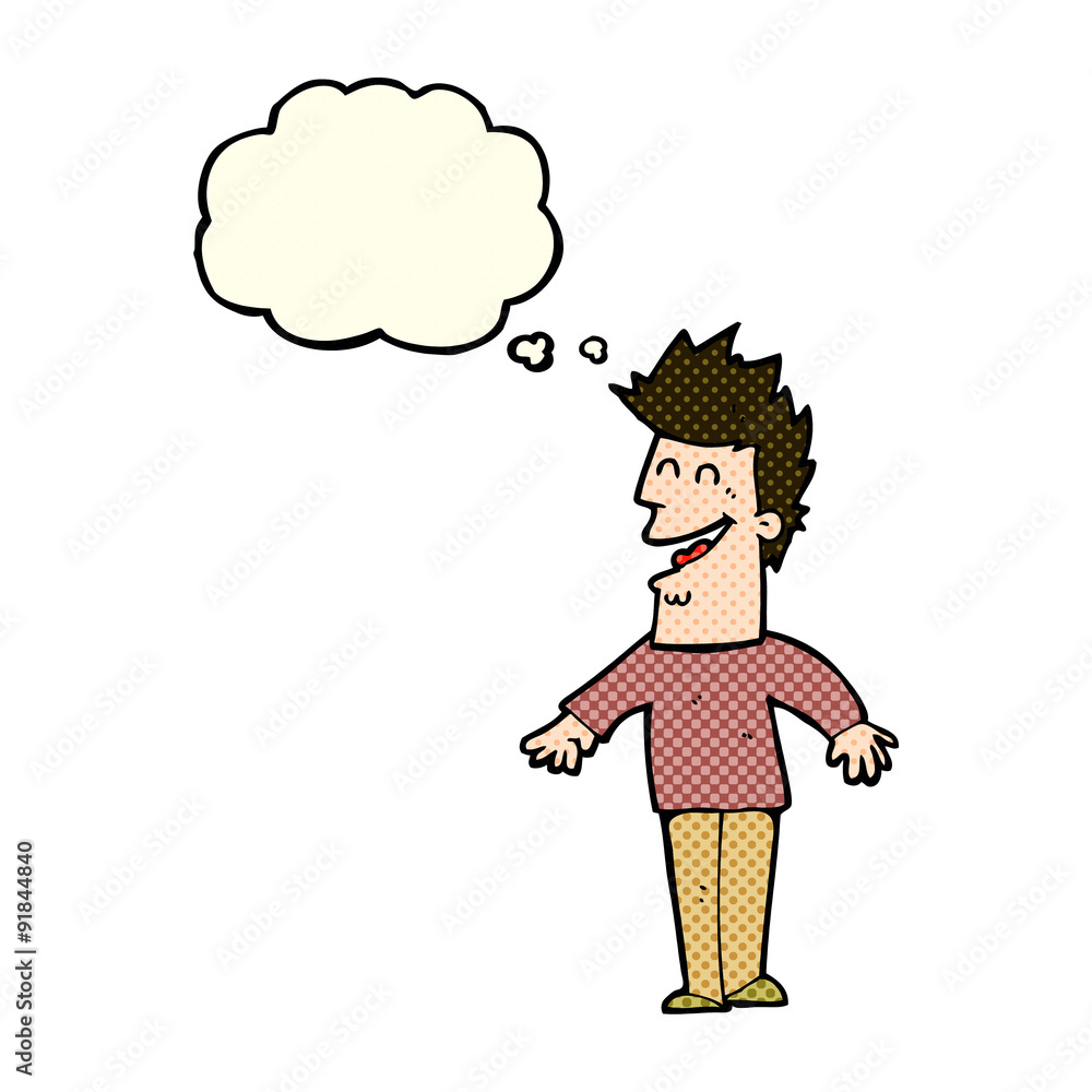 cartoon happy man with thought bubble cartoon happy man with thought bubble