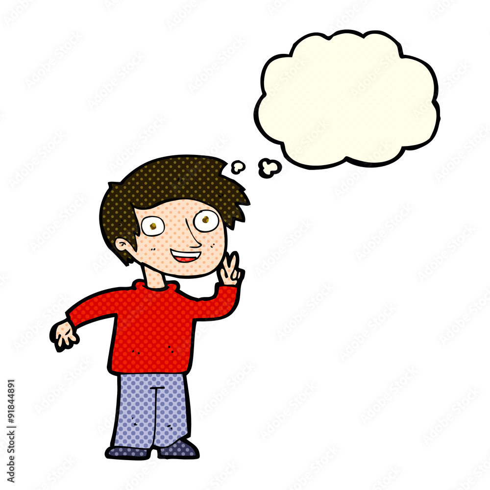cartoon boy posing for photo with thought bubble cartoon boy posing for photo with thought bubble