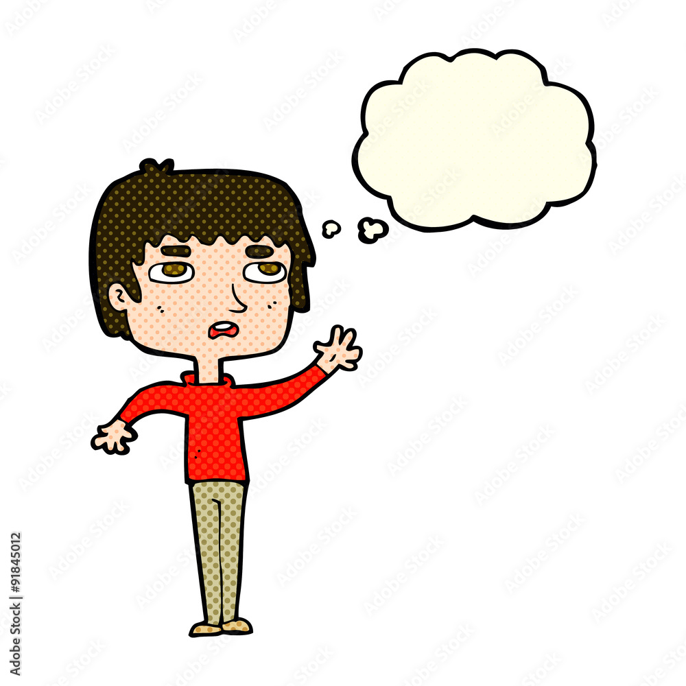 cartoon unhappy boy waving with thought bubble cartoon unhappy boy waving with thought bubble