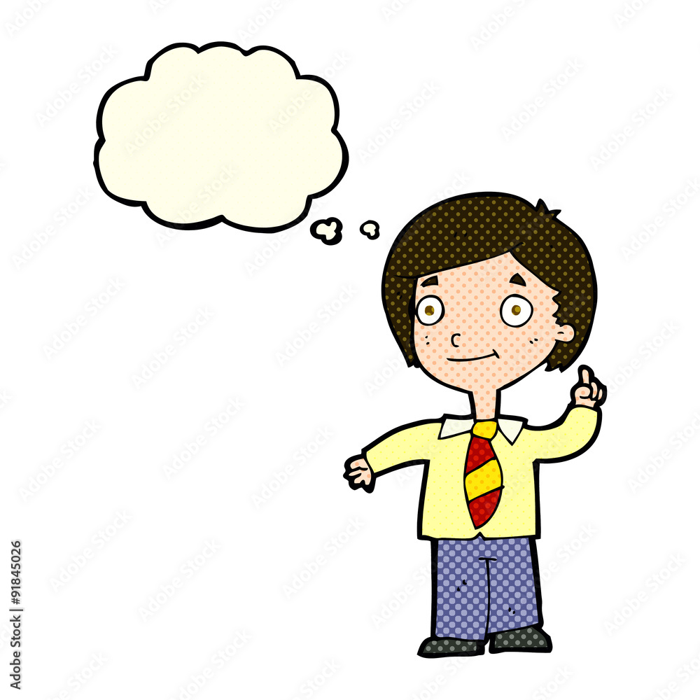 cartoon school boy answering question with thought bubble cartoon school boy answering question with thought bubble