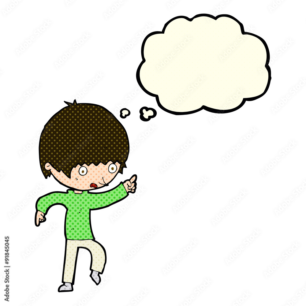 cartoon worried boy pointing with thought bubble cartoon worried boy pointing with thought bubble