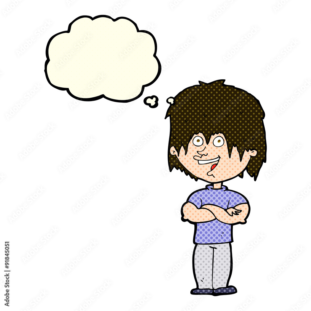 cartoon happy man with thought bubble cartoon happy man with thought bubble