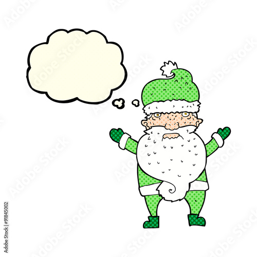 cartoon grumpy santa with thought bubble
