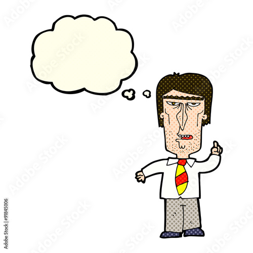cartoon grumpy boss with thought bubble