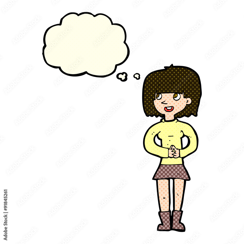 cartoon friendly woman with thought bubble cartoon friendly woman with thought bubble