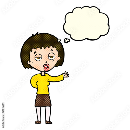 cartoon bored woman with thought bubble