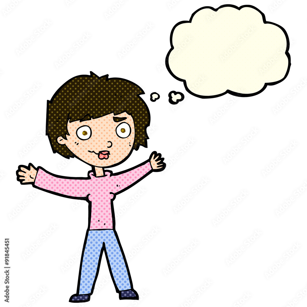 cartoon woman waving arms with thought bubble cartoon woman waving arms with thought bubble