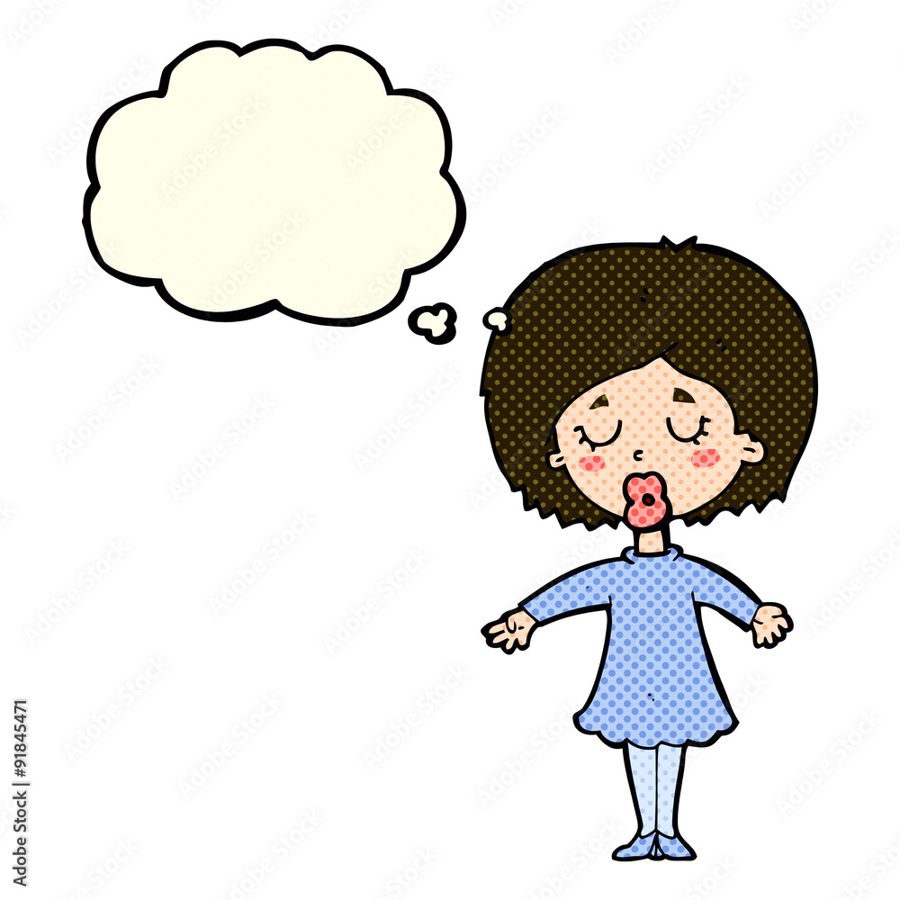 cartoon woman in dress with thought bubble cartoon woman in dress with thought bubble