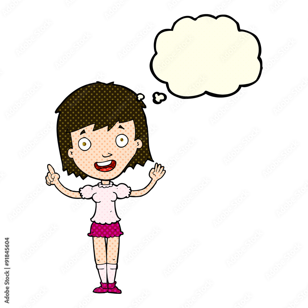 cartoon woman pointing with thought bubble cartoon woman pointing with thought bubble