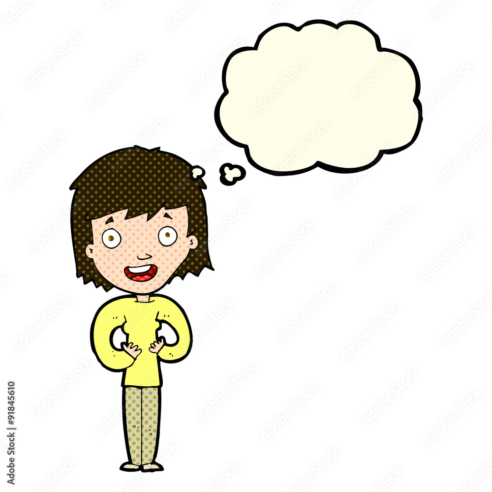 cartoon happy woman with thought bubble cartoon happy woman with thought bubble