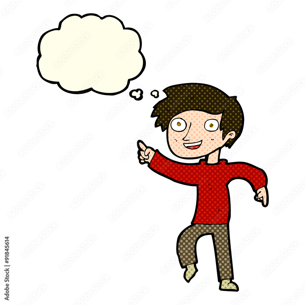 cartoon happy boy pointing with thought bubble cartoon happy boy pointing with thought bubble