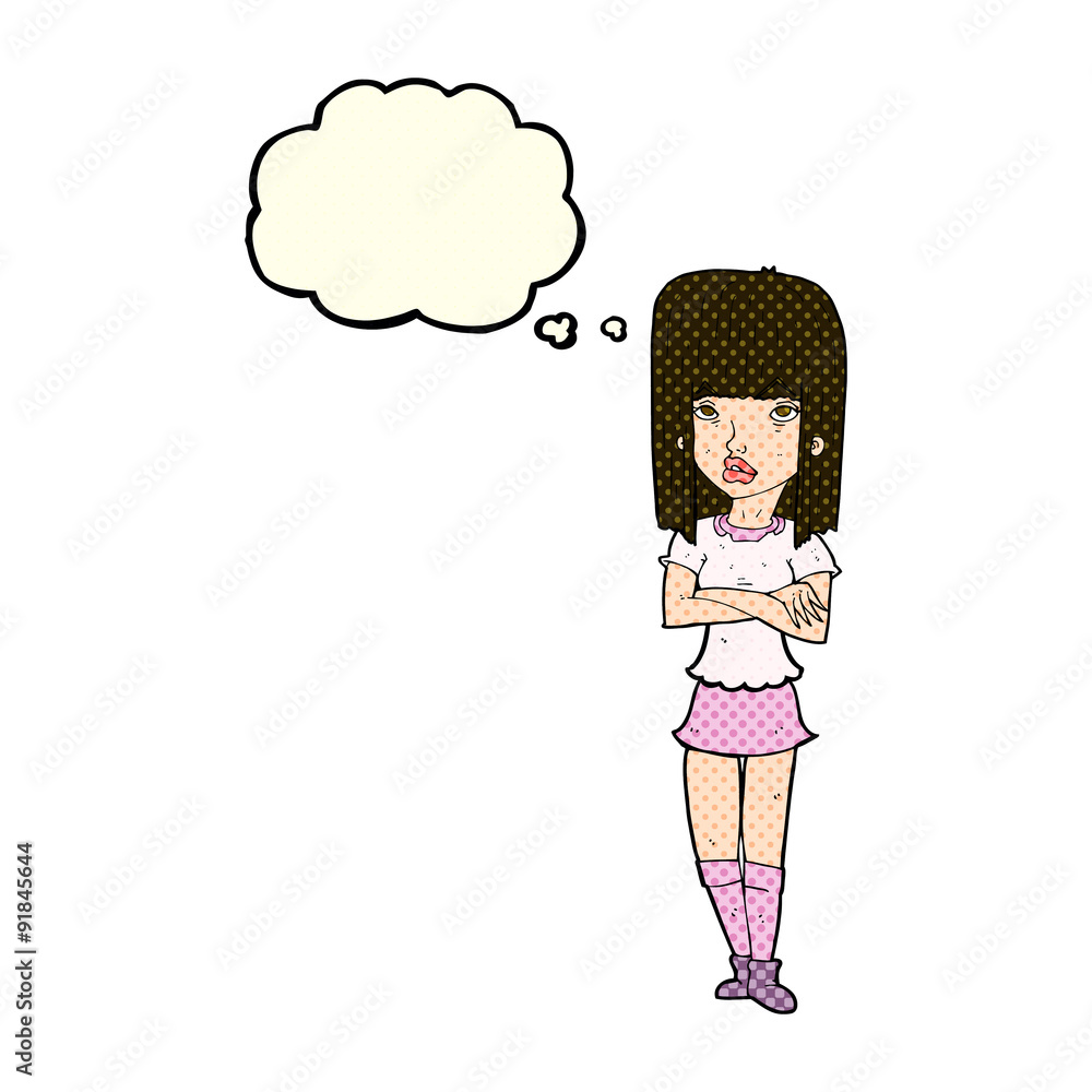 cartoon girl with crossed arms with thought bubble cartoon girl with crossed arms with thought bubble