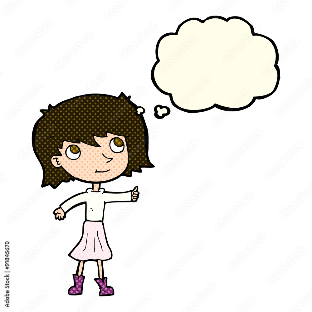 cartoon happy girl with thought bubble cartoon happy girl with thought bubble