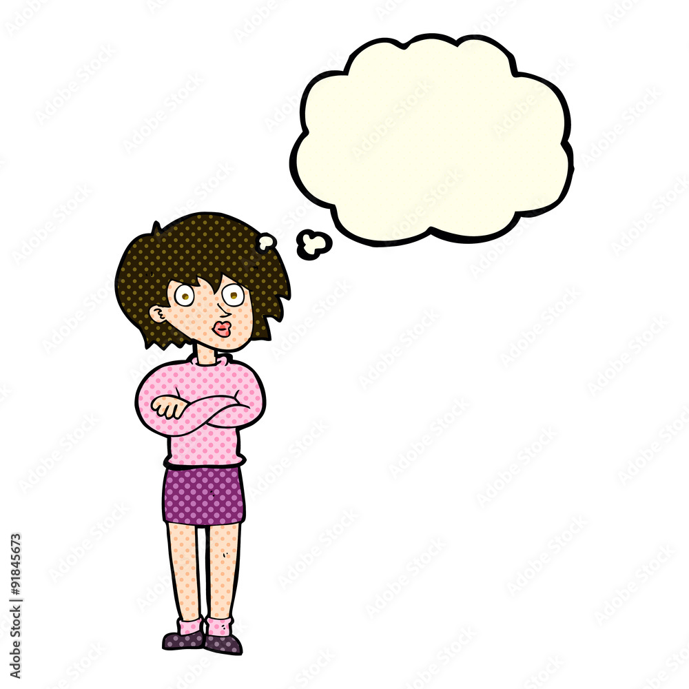 cartoon woman wit crossed arms with thought bubble cartoon woman wit crossed arms with thought bubble