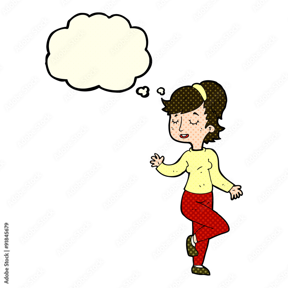 cartoon dancing woman with thought bubble cartoon dancing woman with thought bubble