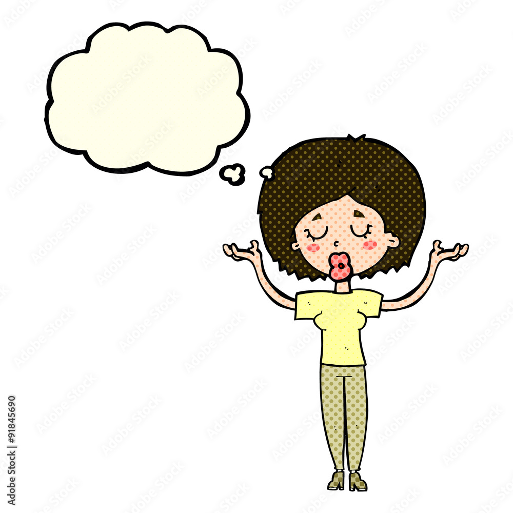 cartoon peaceful woman with thought bubble cartoon peaceful woman with thought bubble
