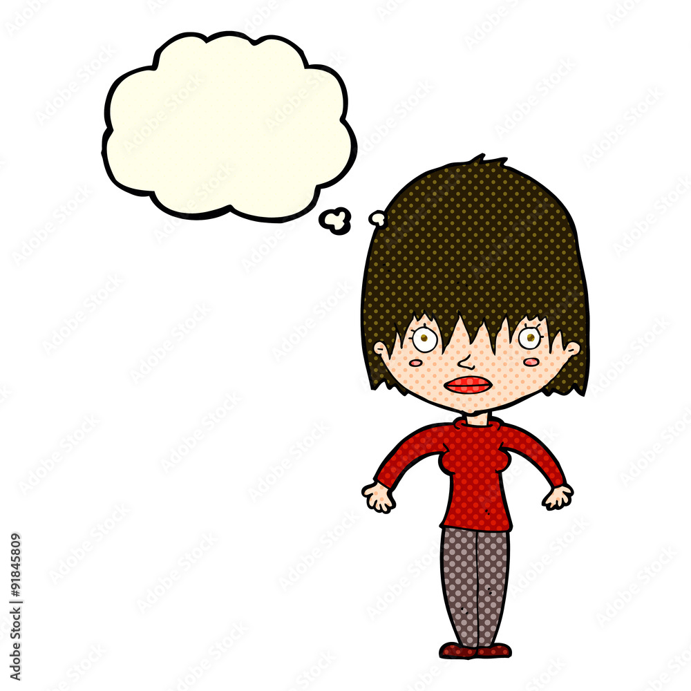cartoon woman staring with thought bubble cartoon woman staring with thought bubble