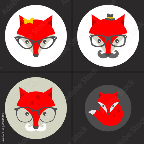 Set of cute seamless patterns with hipster fox.