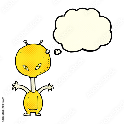 cartoon space alien with thought bubble