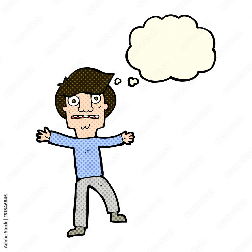 cartoon boy panicking with thought bubble cartoon boy panicking with thought bubble