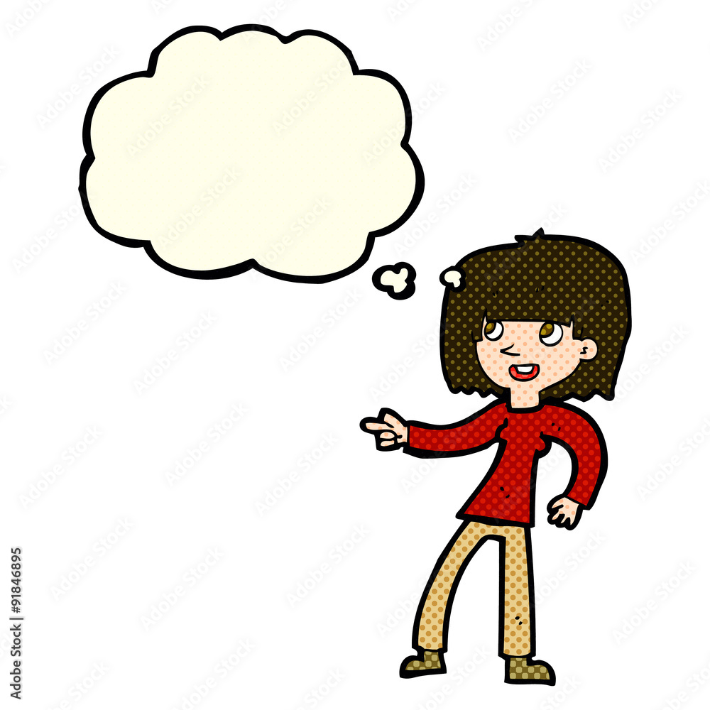 cartoon girl pointing with thought bubble cartoon girl pointing with thought bubble