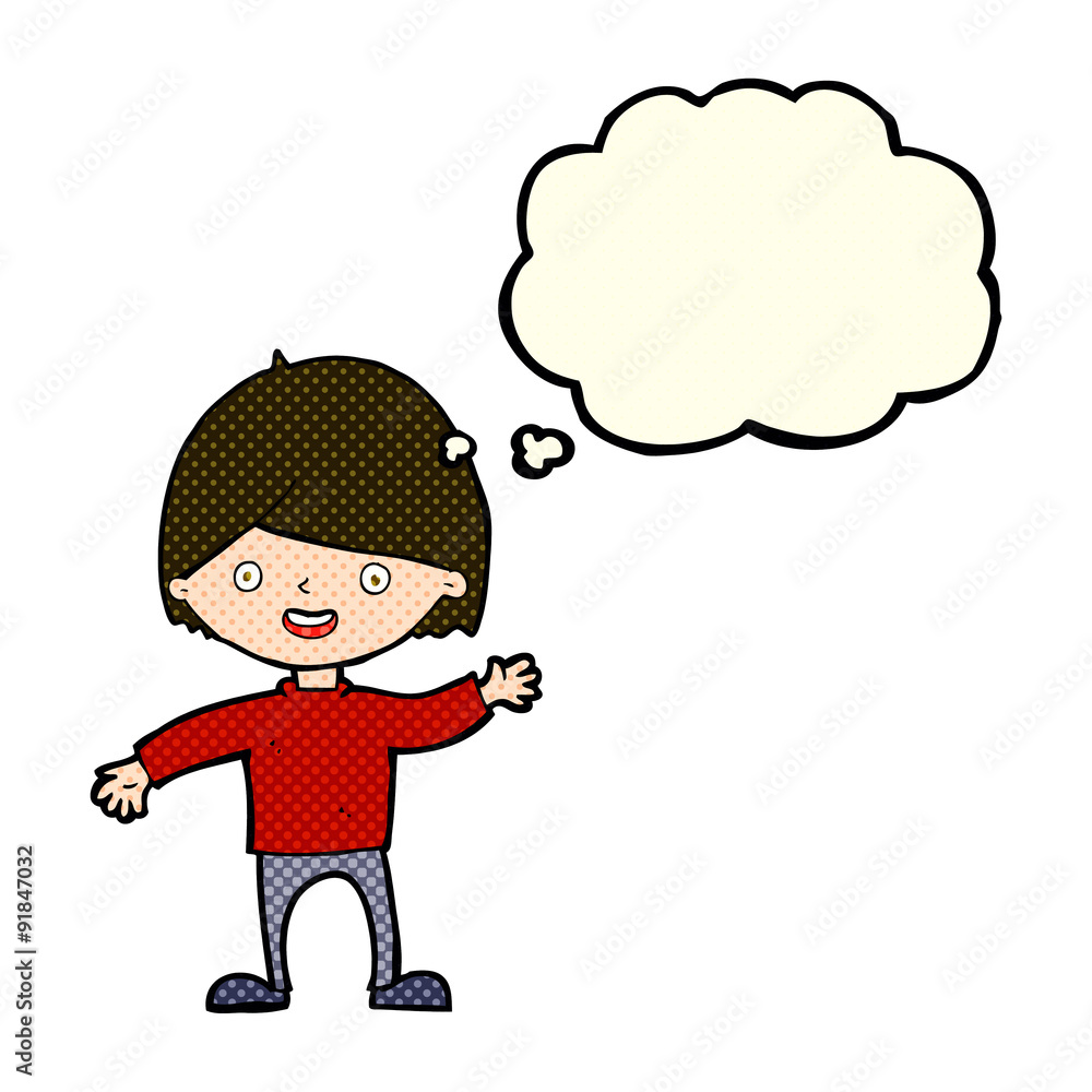 cartoon waving boy with thought bubble cartoon waving boy with thought bubble