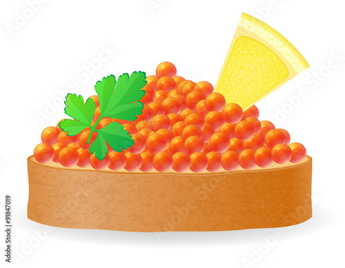 sandwich with red caviar lemon and parsley vector illustration