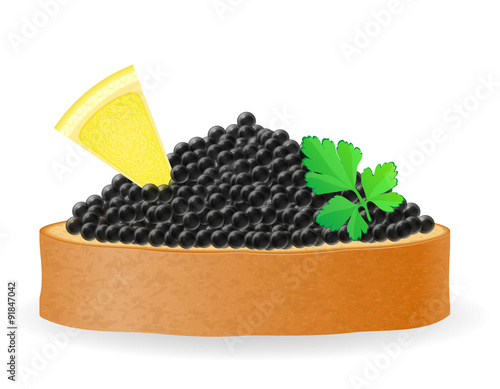 sandwich with black caviar lemon and parsley vector illustration