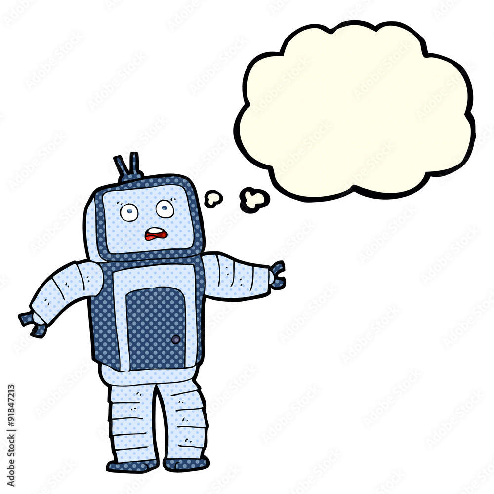 cartoon funny robot with thought bubble cartoon funny robot with thought bubble