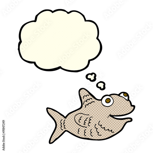 cartoon happy fish with thought bubble