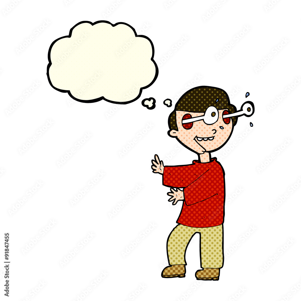 cartoon boy with popping out eyes with thought bubble cartoon boy with popping out eyes with thought bubble