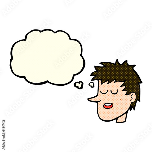 cartoon happy boy face with thought bubble