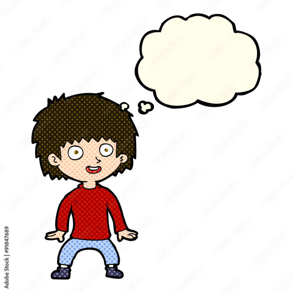cartoon excited boy with thought bubble cartoon excited boy with thought bubble