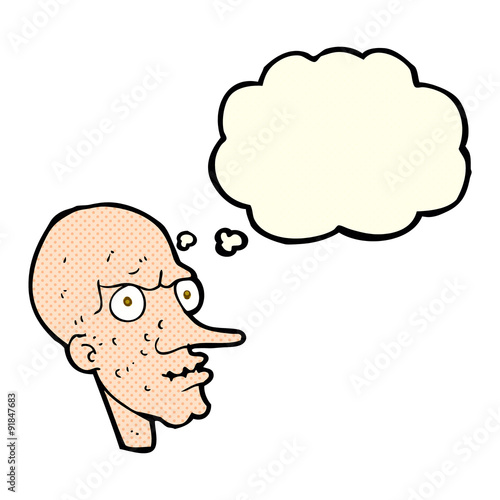 cartoon evil old man with thought bubble