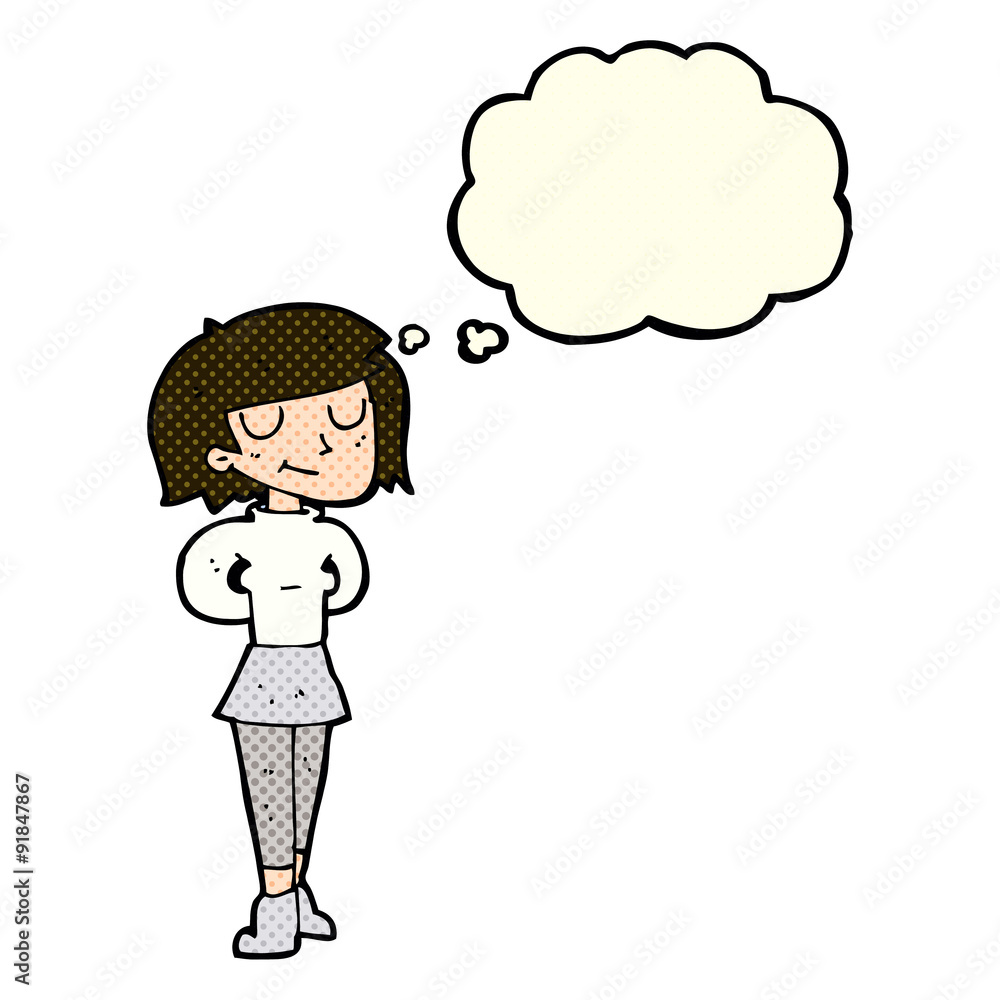 cartoon pleased woman with thought bubble cartoon pleased woman with thought bubble