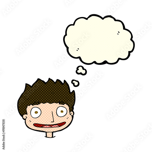 cartoon happy boy with thought bubble
