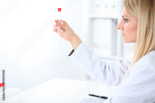 Female scientific research. in laboratory